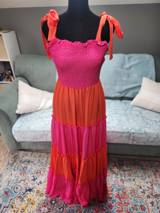 Koko + Mason Dresses & Skirts - Koko +:Mason Women’s Tiered Smocked Maxi Dress - Pink & Orange Large